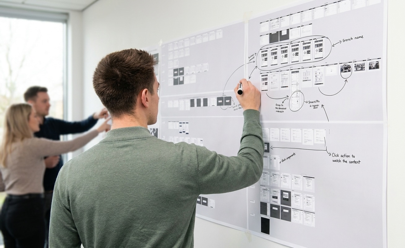 Zespół Squares pracuje nad wireframe'ami na ścianie