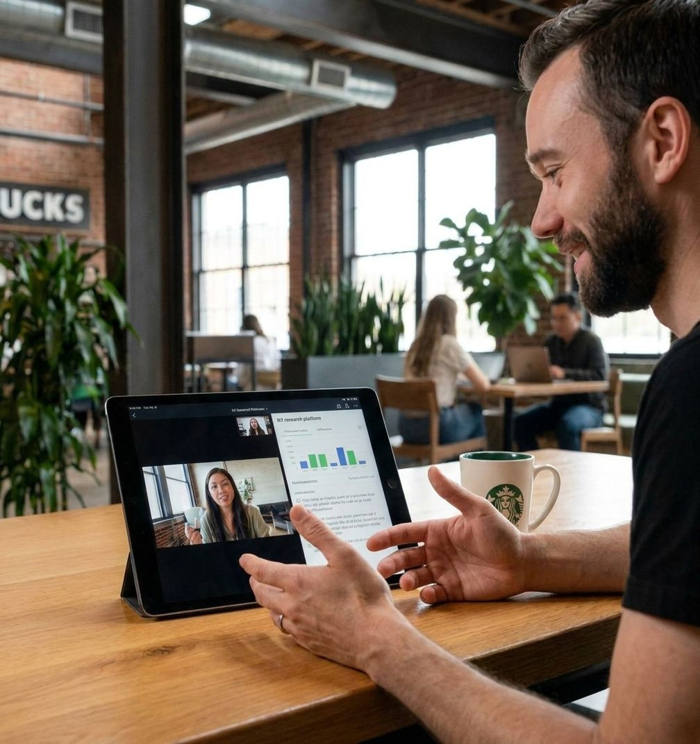 Remote user interview conducted on a tablet