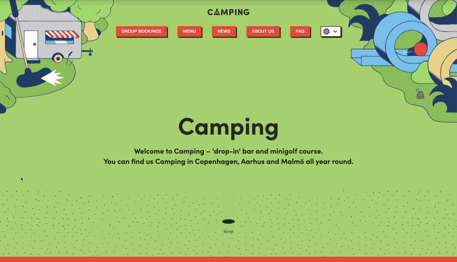 Home page of the Camping Bar website