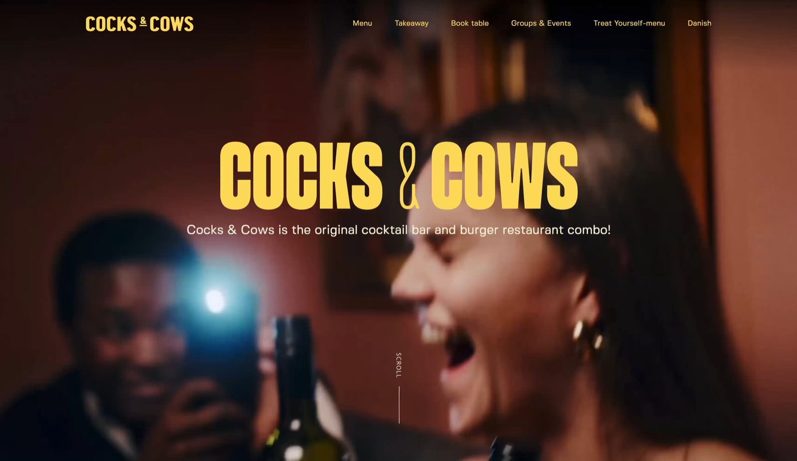 Home page of the Cocks & Cows restaurant chain website