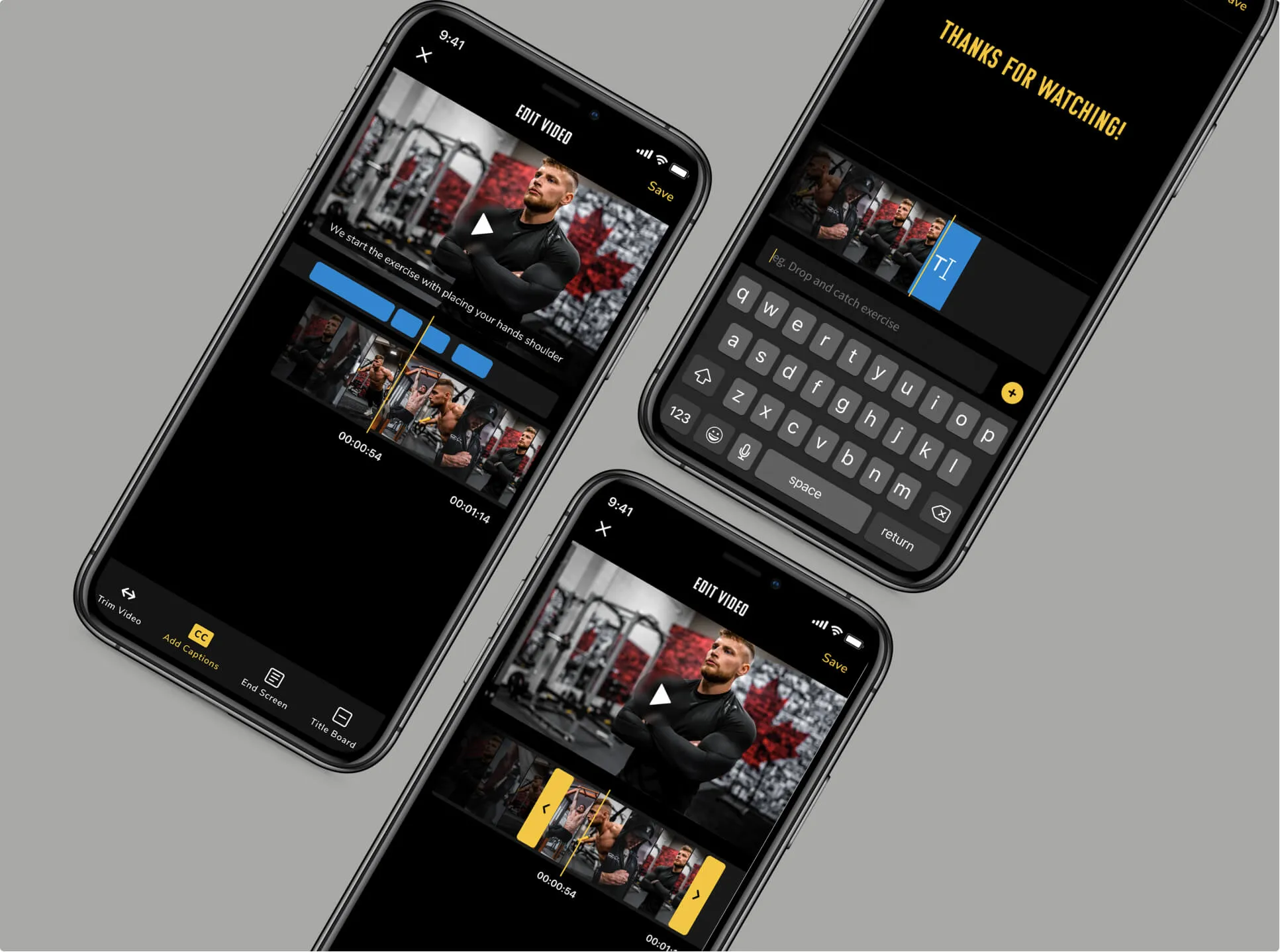 Course recording editing screens in the mobile app