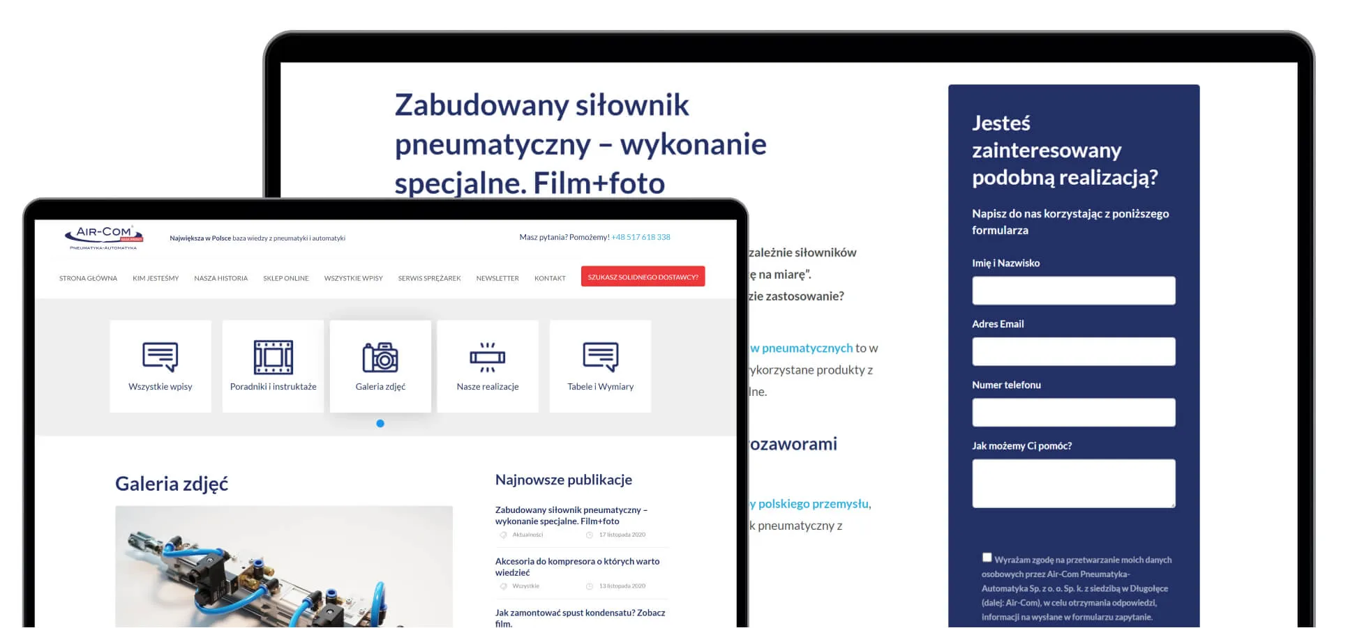 Artykuł w bazie wiedzy Air-com z formularzem kontaktowym