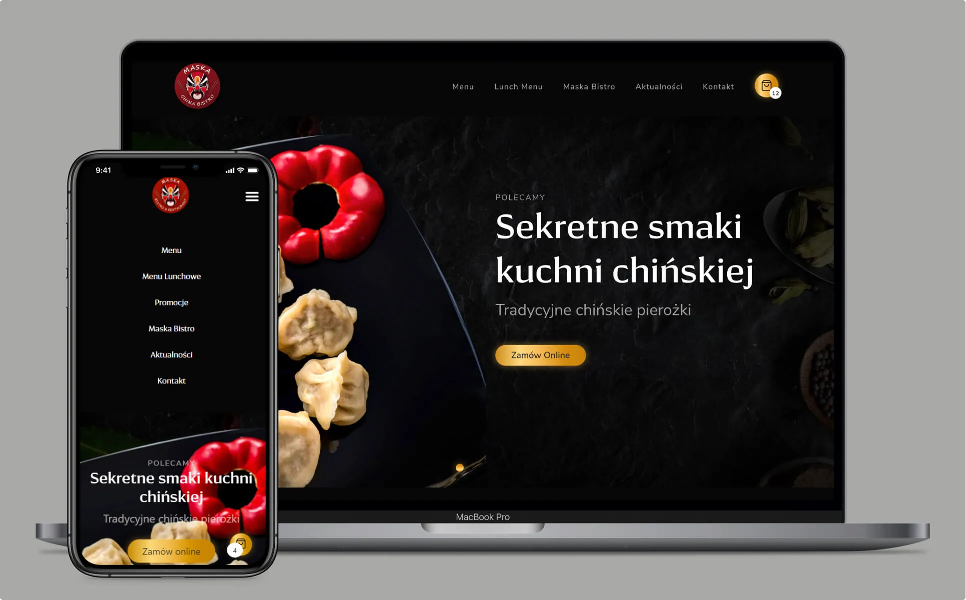Strona główna restauracji z zamówieniami online na laptopie i telefonie