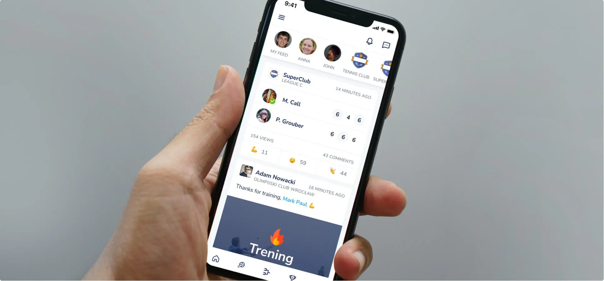 Tennisgram social app for tennis players on a phone