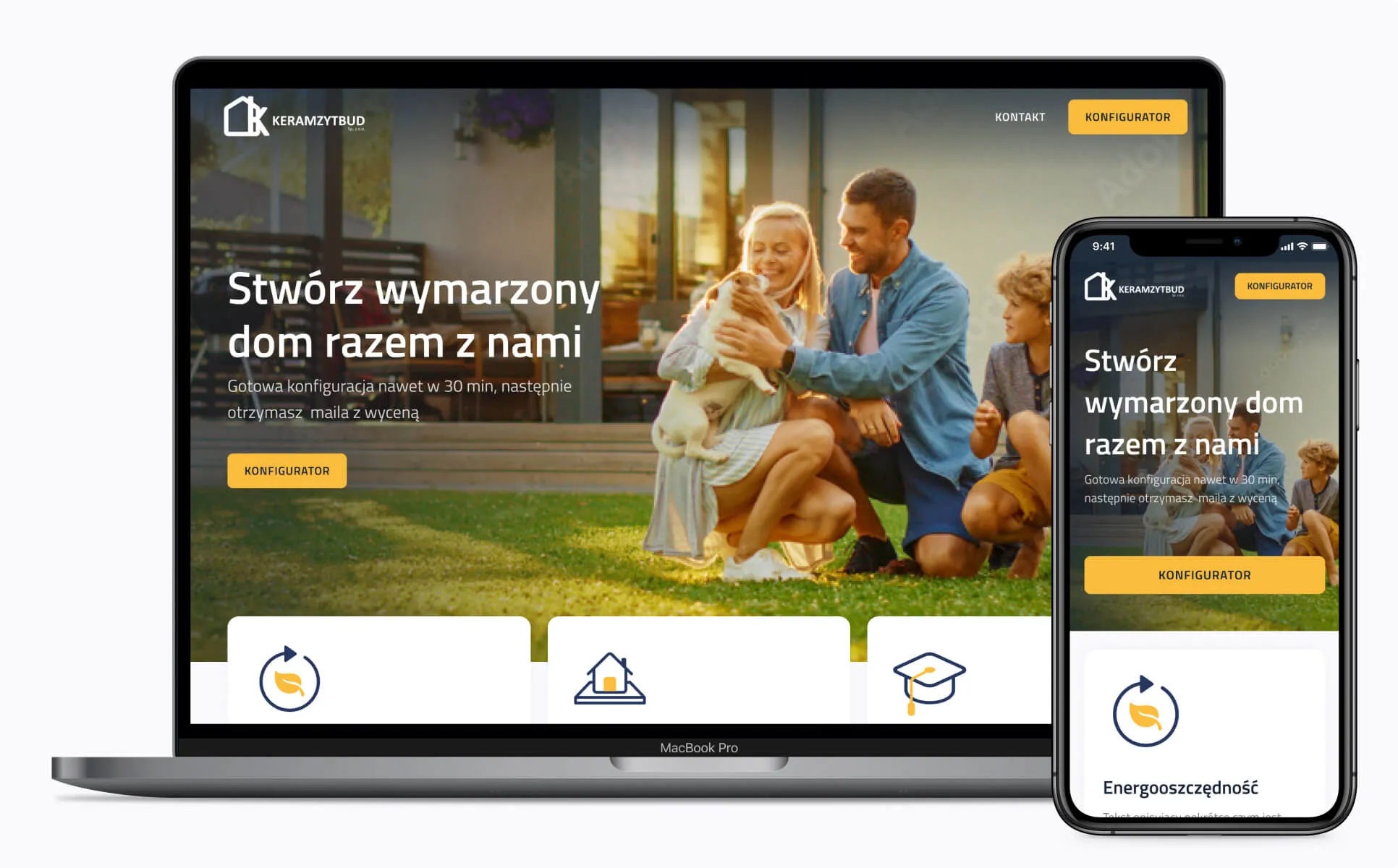 Keramzytbud landing page on a laptop and phone