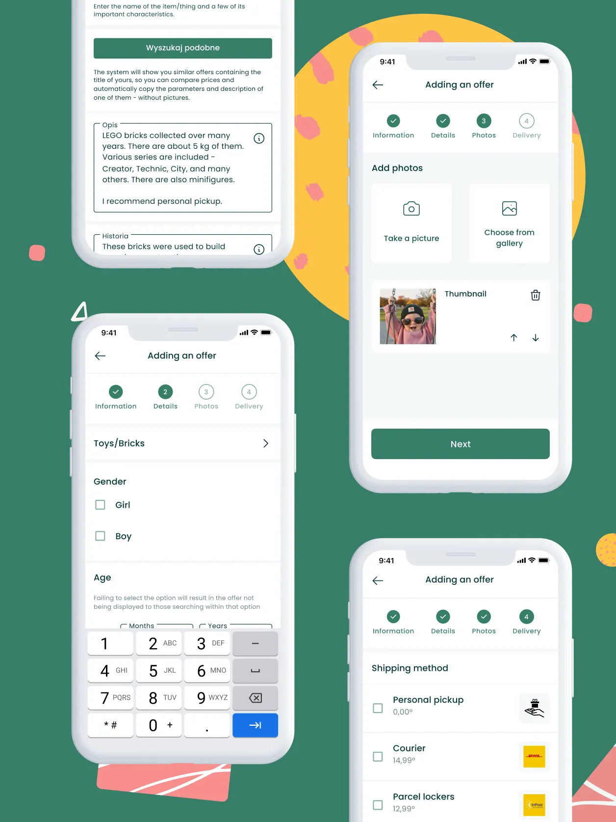 Steps for listing an item in the marketplace app