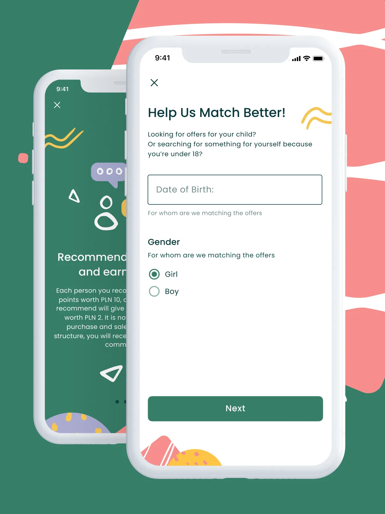 Form matching search to the child's age and gender