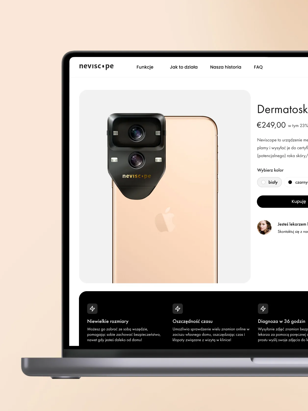 Online shop with the portable dermatoscope on a laptop