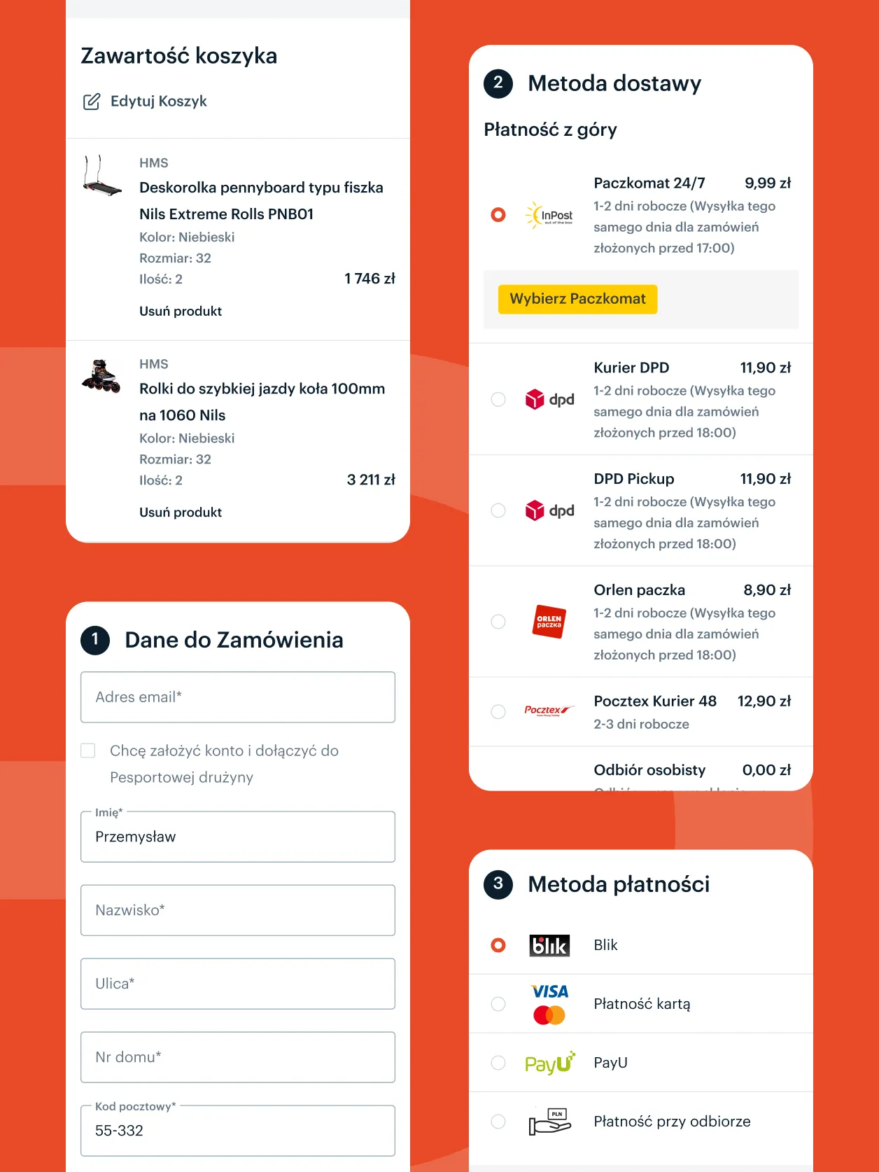 Order form with delivery and payment options