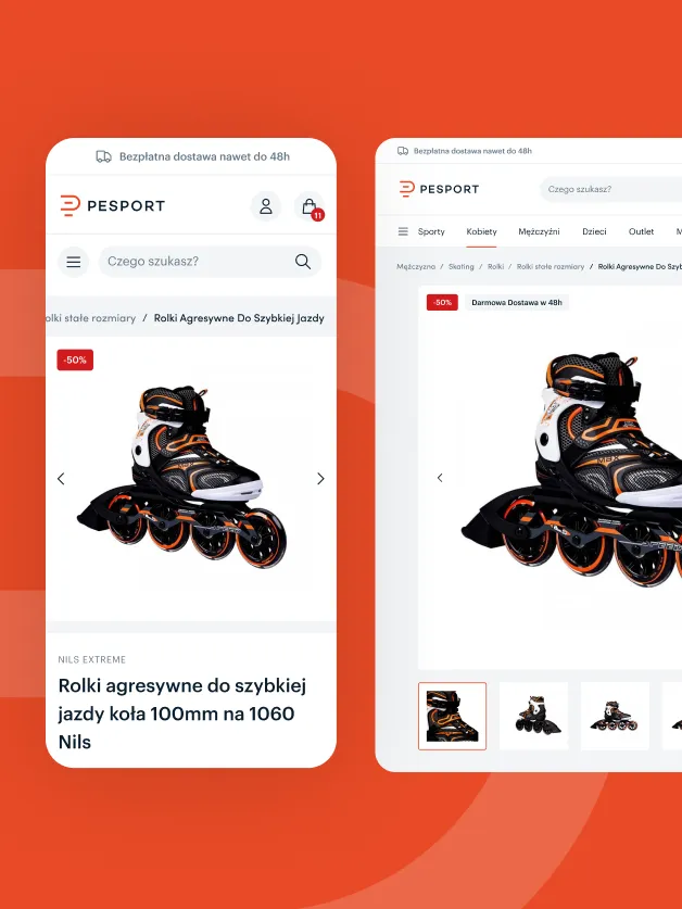 Product page in the sports shop, mobile view