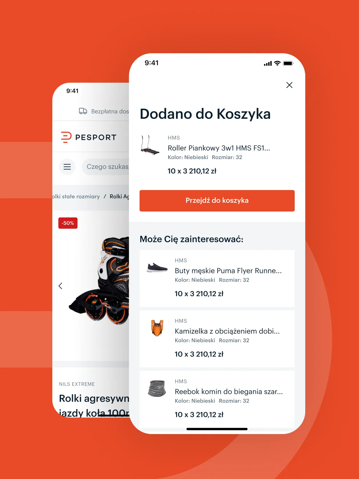Mobile window confirming a product added to the basket