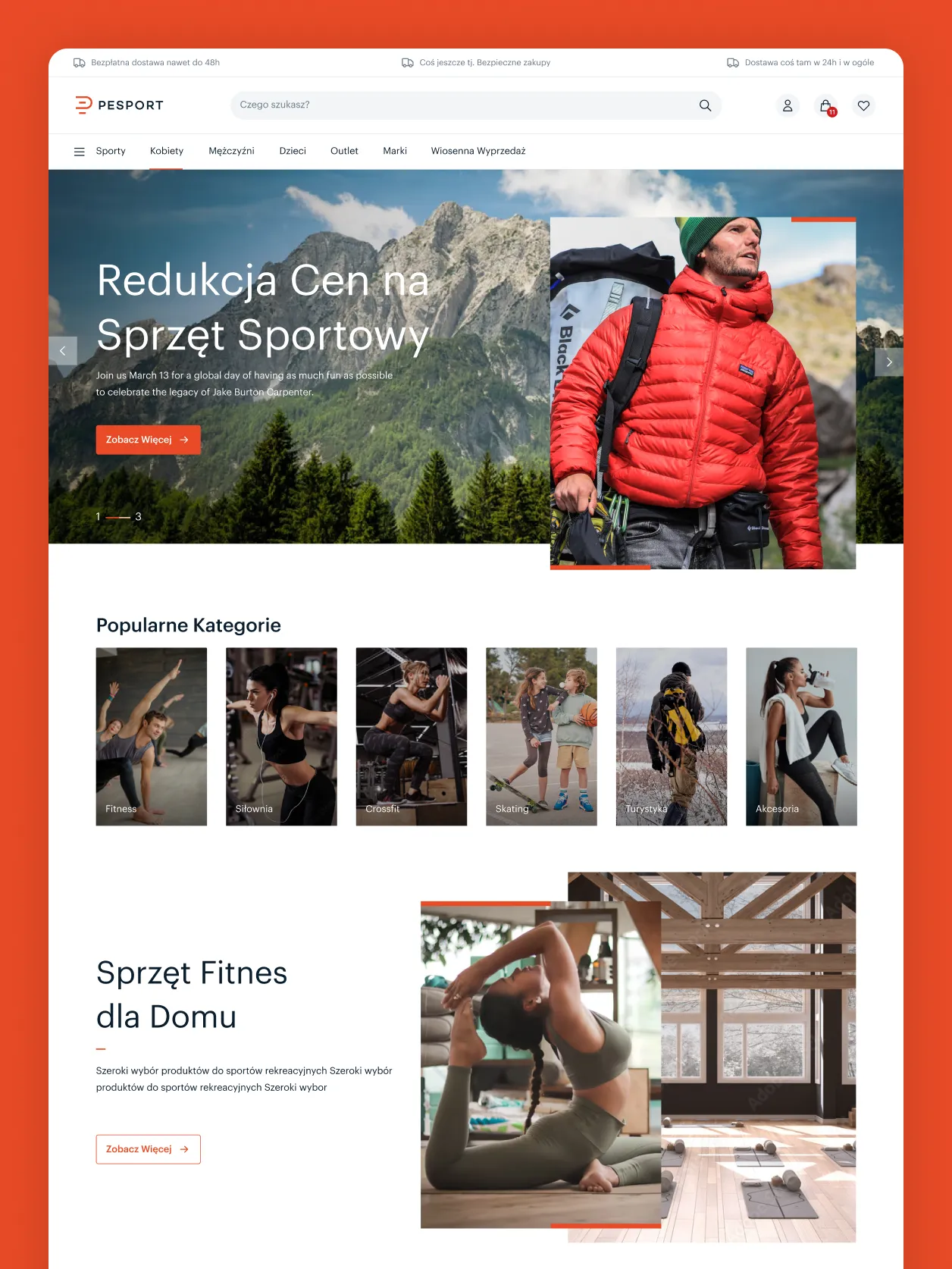Home page of the online sports equipment shop