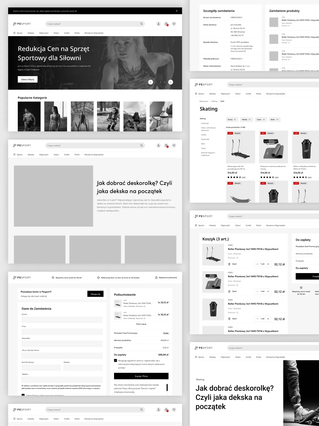 Wireframes of the PrestaShop online shop
