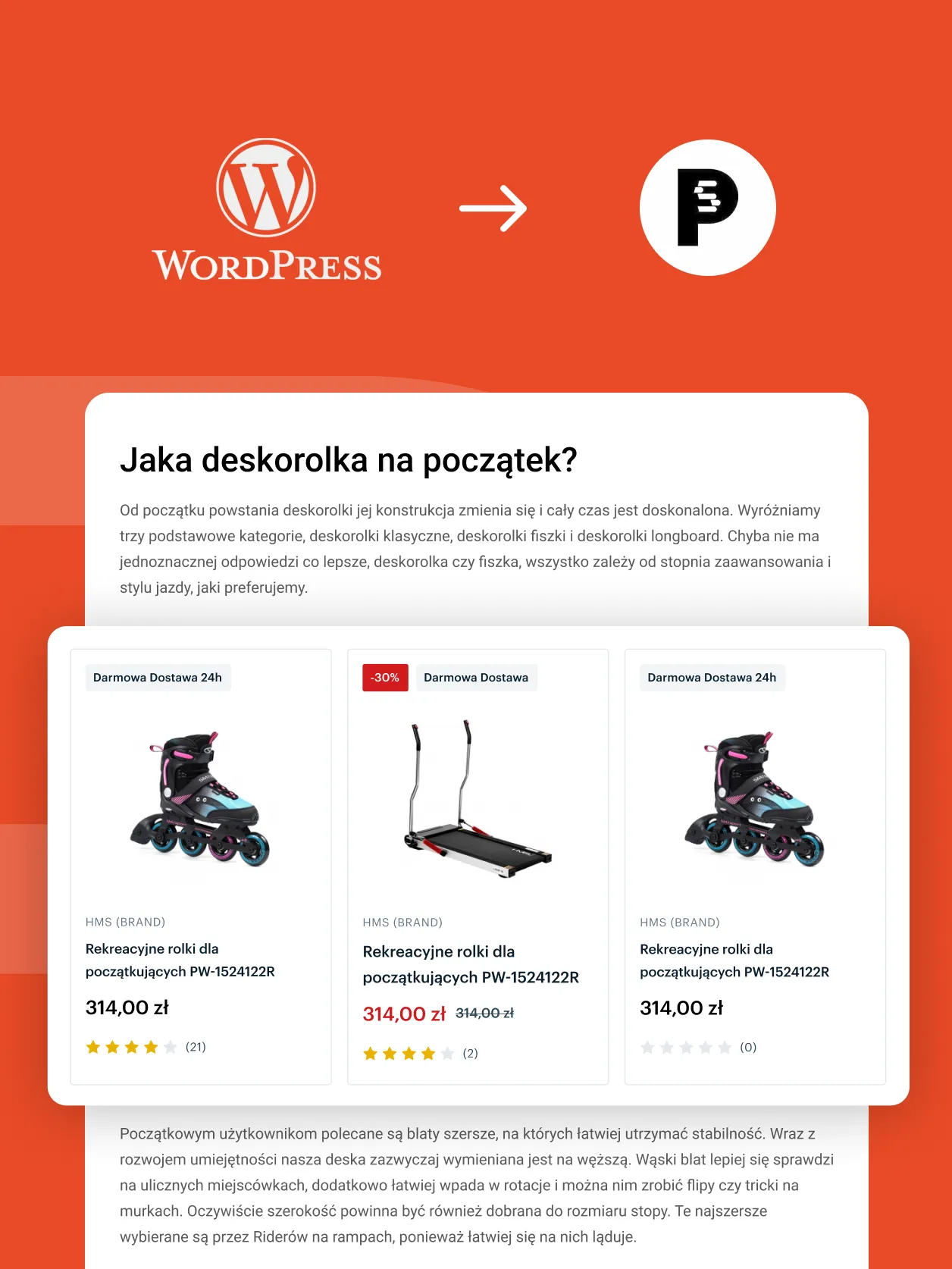 WordPress article with products from the PrestaShop shop