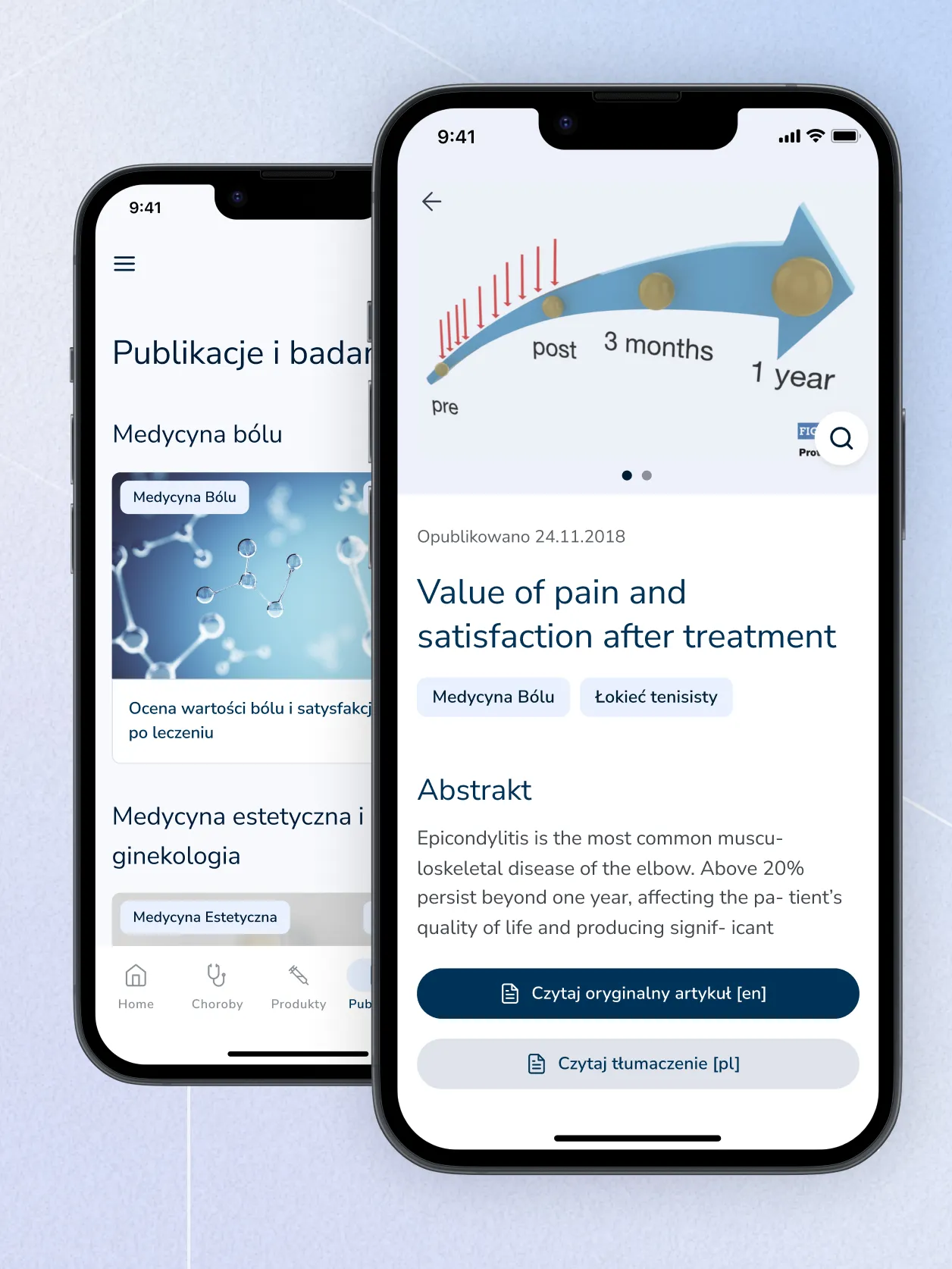 Scientific publications screen in the app for doctors