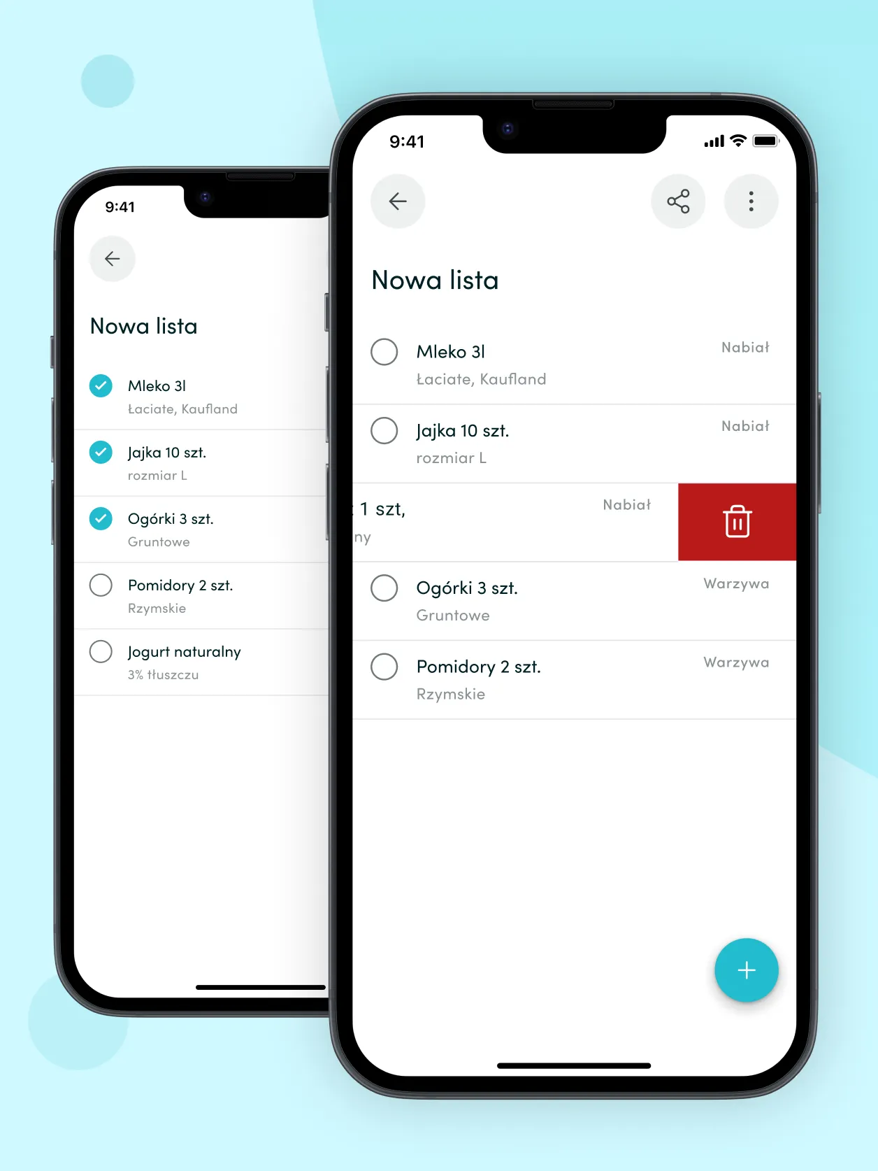 New shopping list with products in the Shopie app