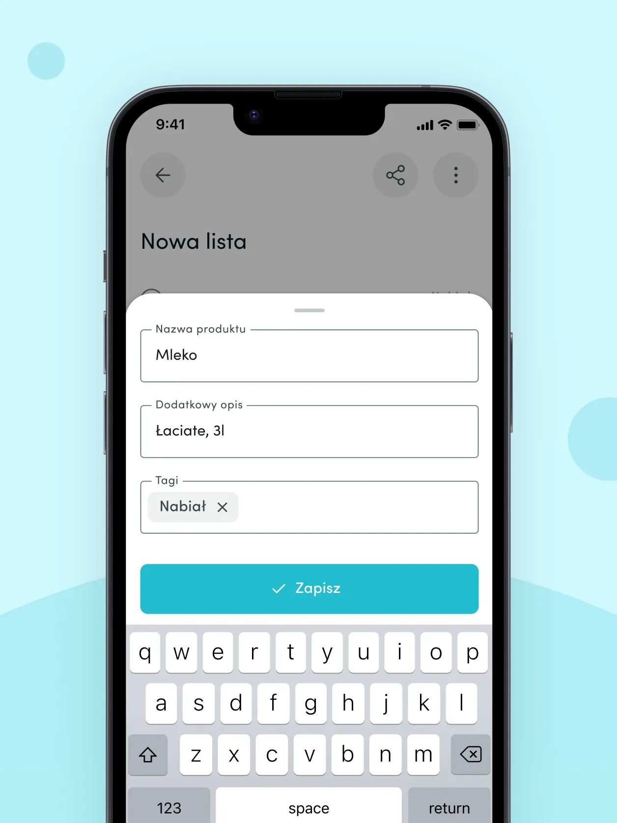 Adding a product to a shopping list in the app