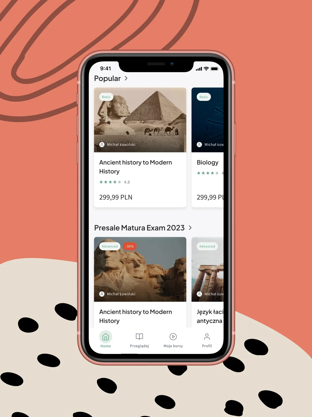 App home screen with popular exam courses